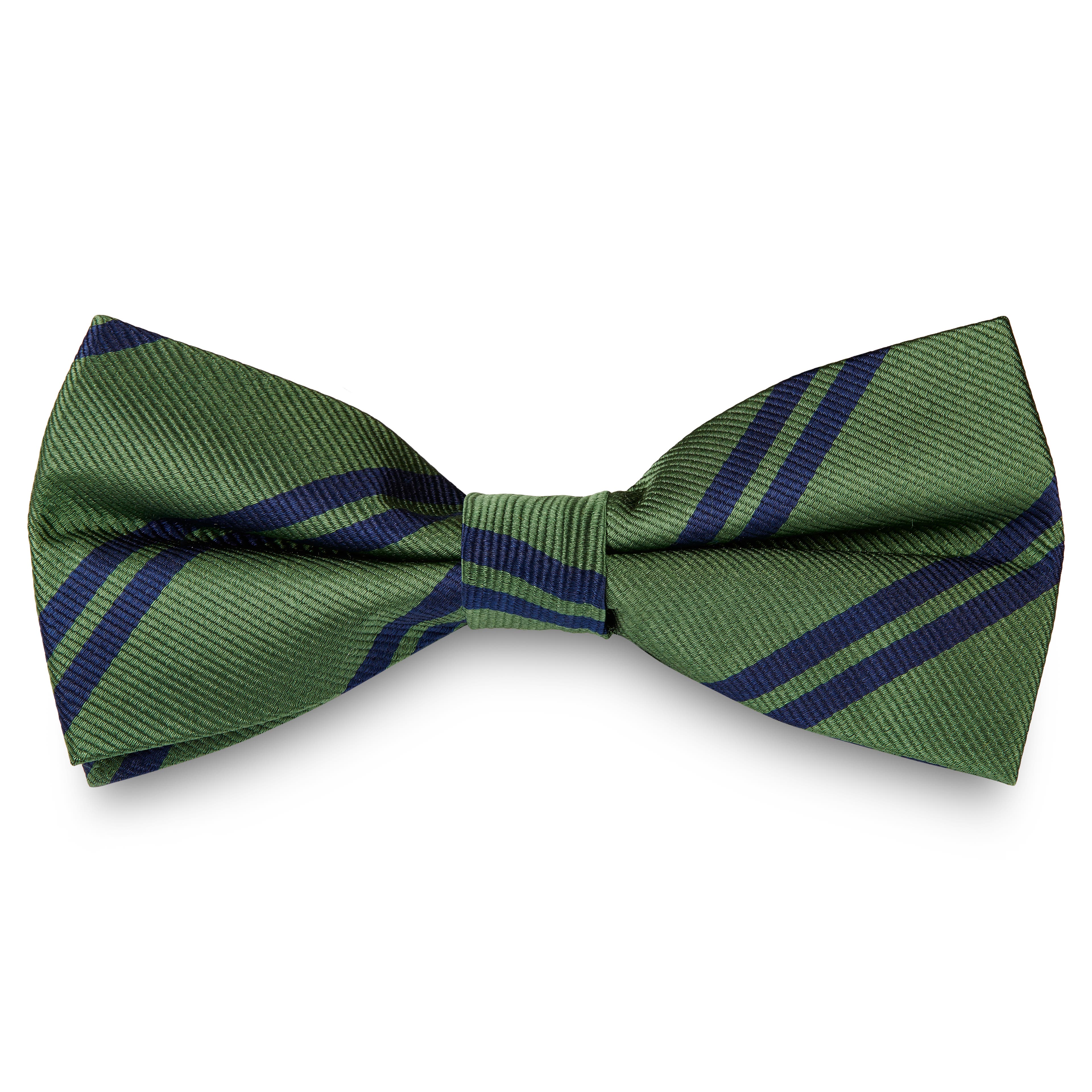 Navy Blue & Bright Green Twin Stripe Silk Pre-Tied Bow Tie