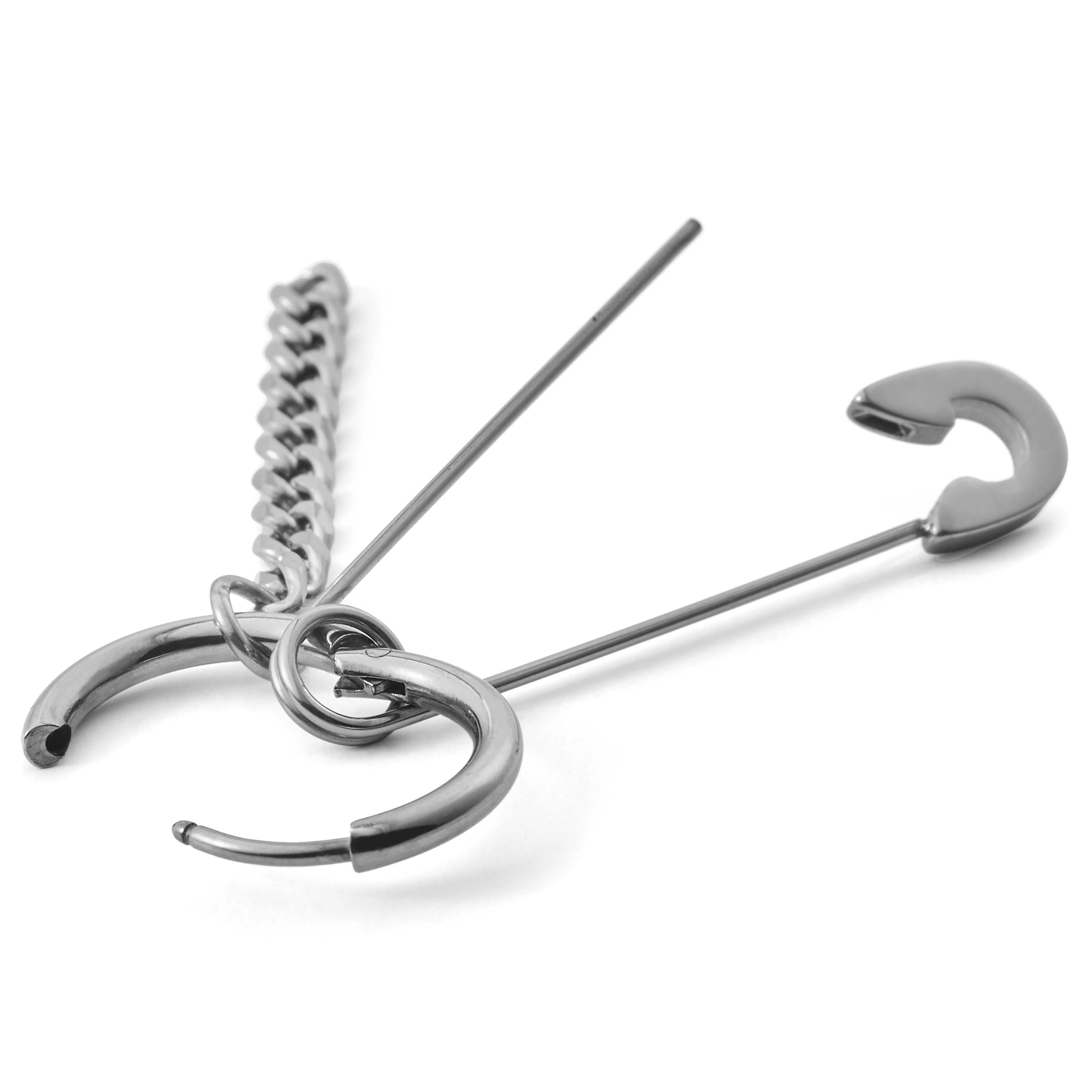 Floyd Steel Safety Pin Charm Hoop Earring - 4