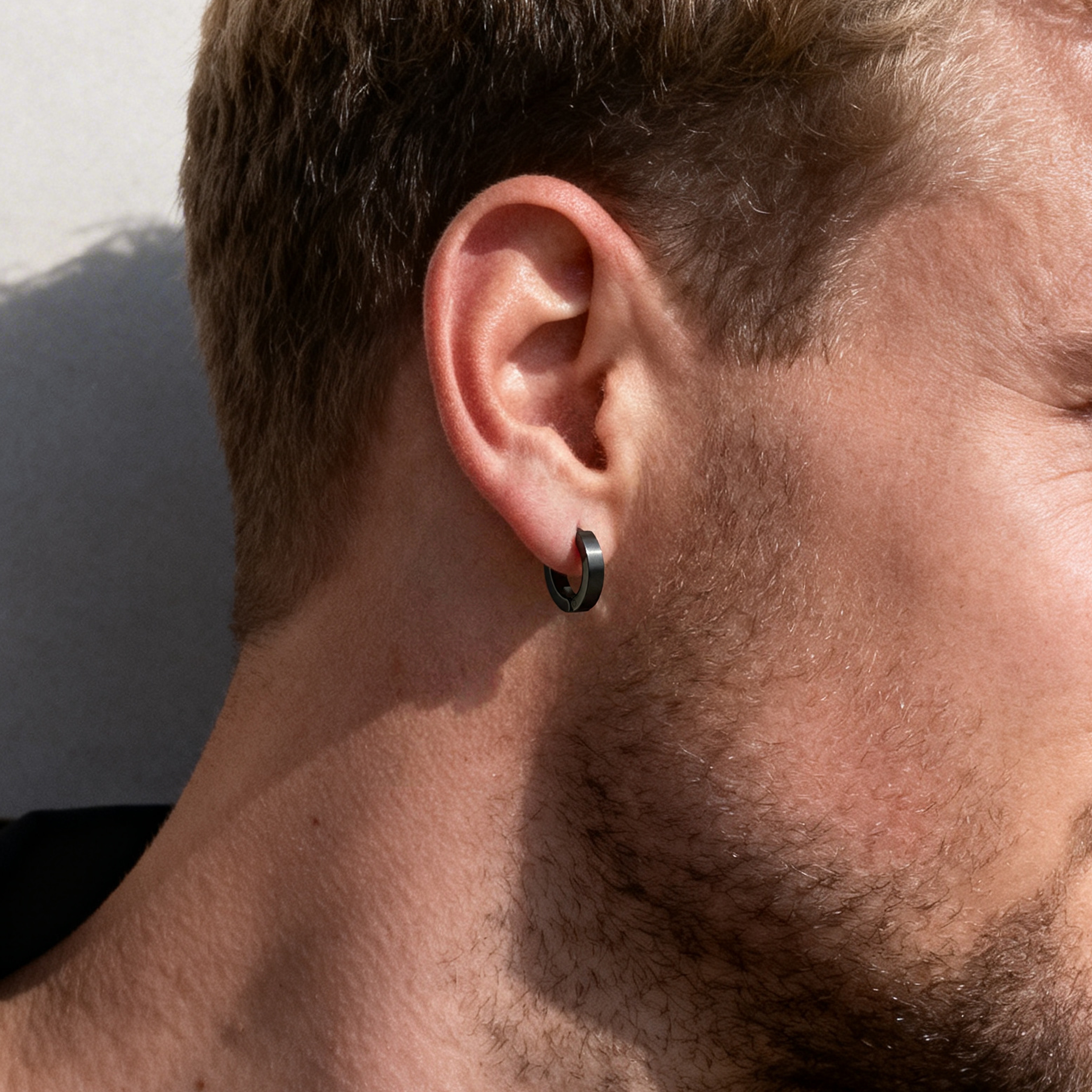 Matte Black Stainless Steel Hoop Earring - 4