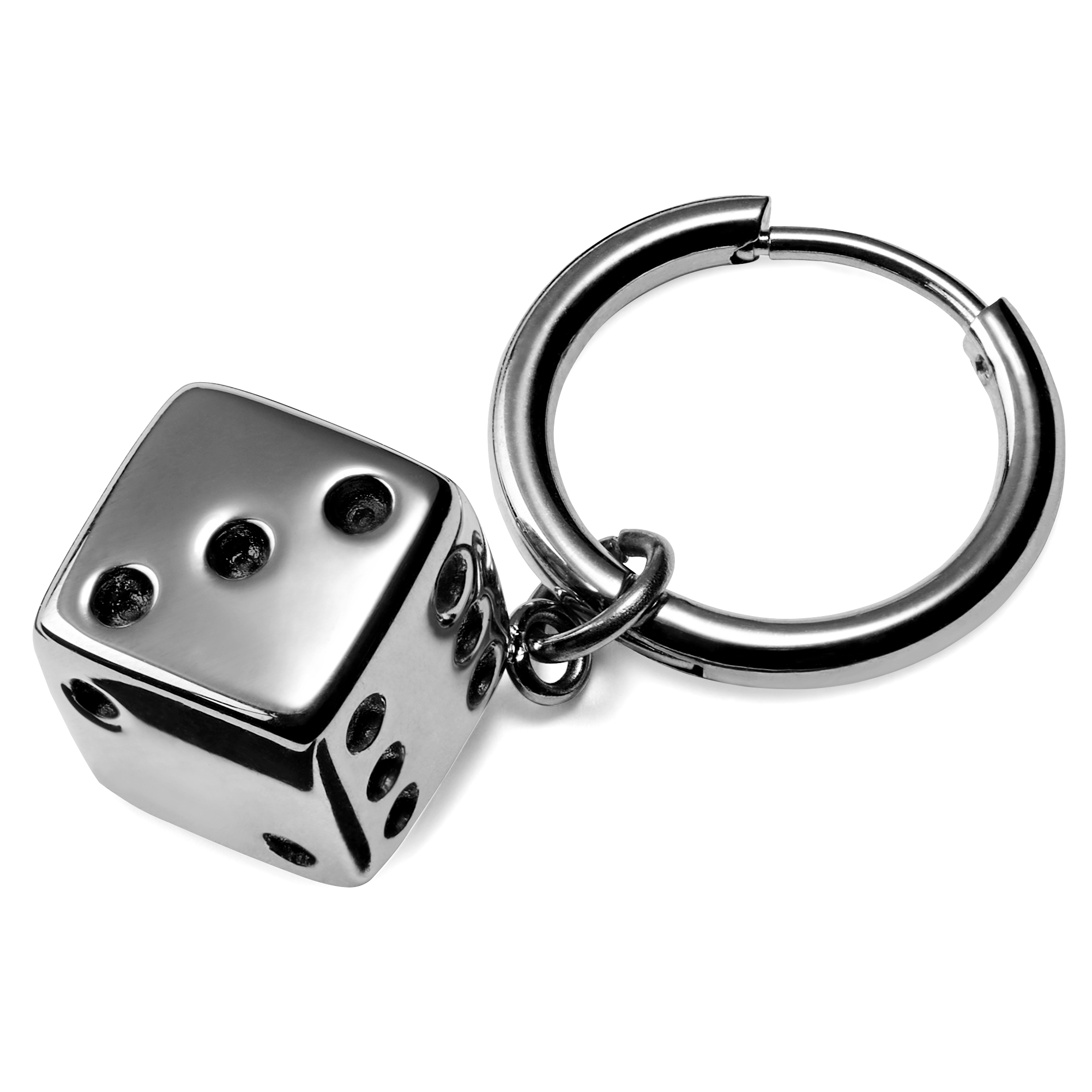 Sølvbelagt stålørering med terning anheng - 2