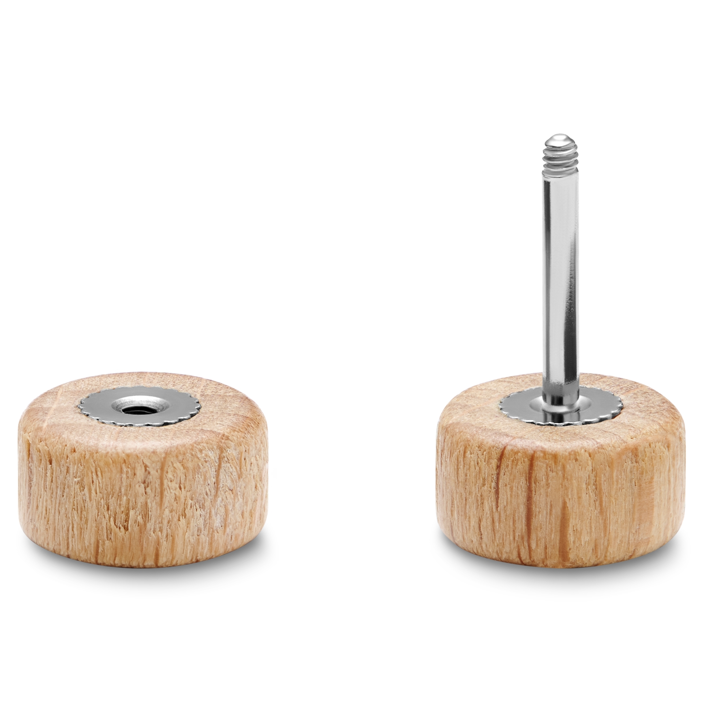 Satago | 8 mm Light Oak & Stainless Steel Faux Plug Stud Earring - 2