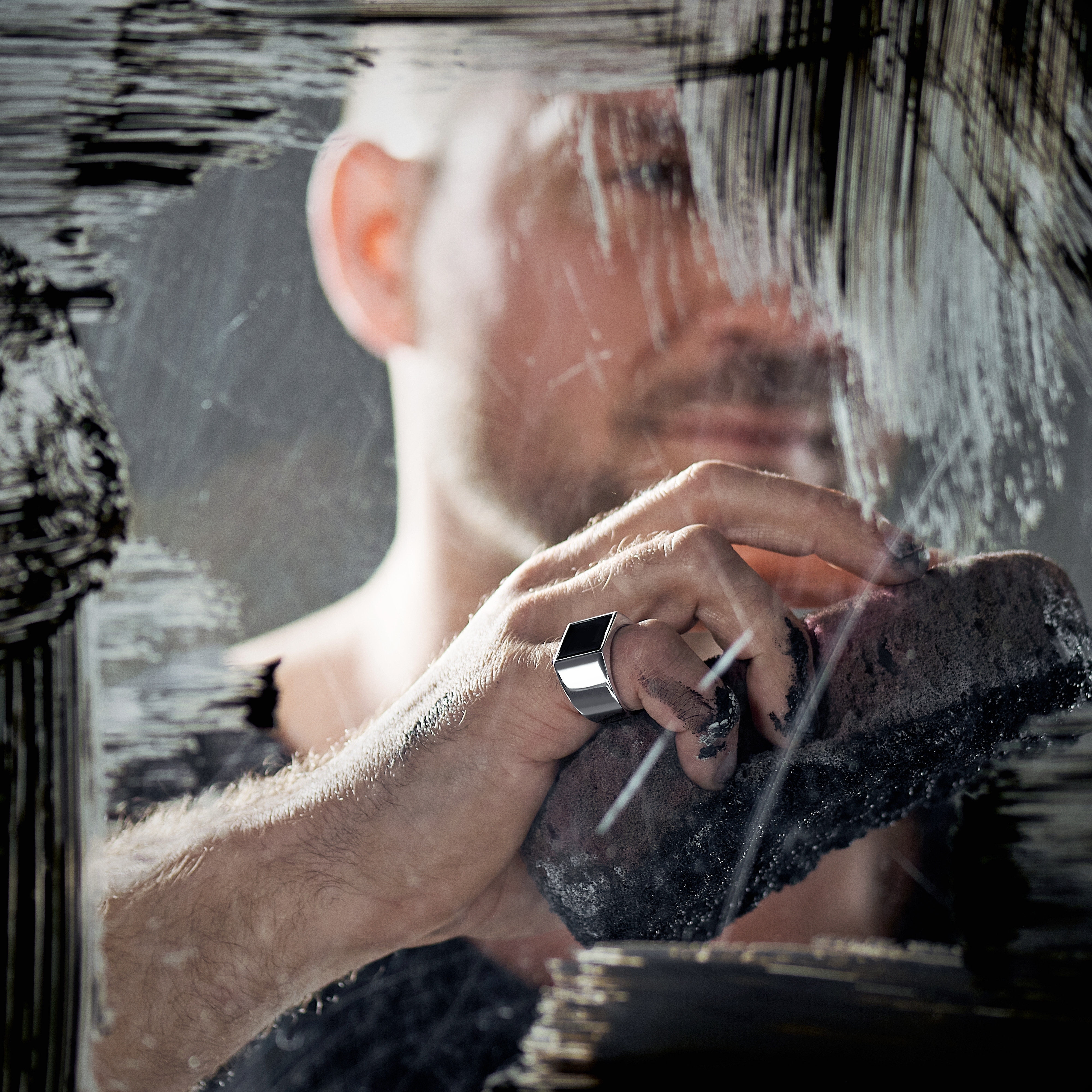 Aras | Silberfarbener Edelstahl Quadratischer Schwarzer Onyx Pinky Signet Ring - für den kleinen Finger - 5