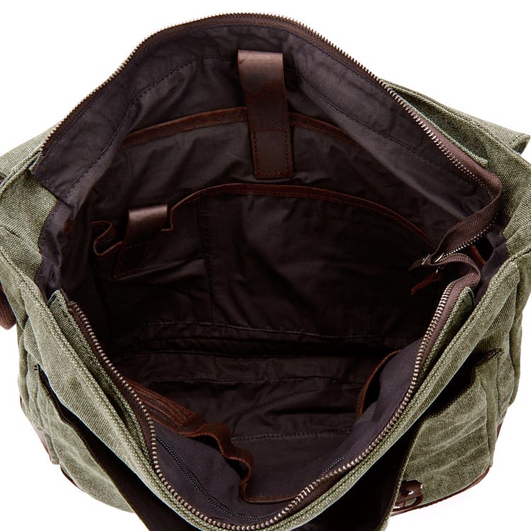 Tarpa | Olive Green Canvas & Dark Brown Leather Laptop Bag | In stock ...
