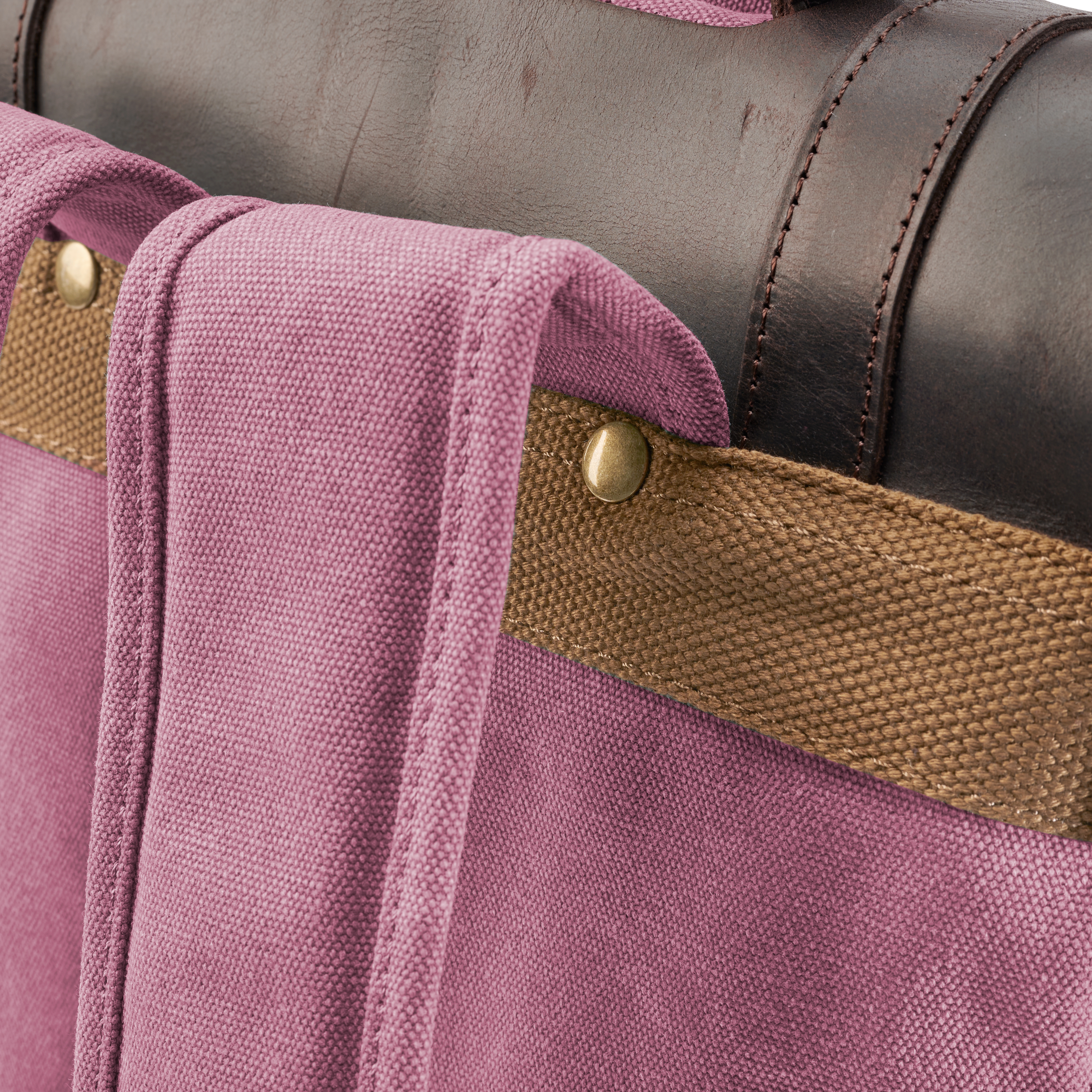 Vintage Style Lyserød Canvas & Mørk Læder Rygsæk - 11