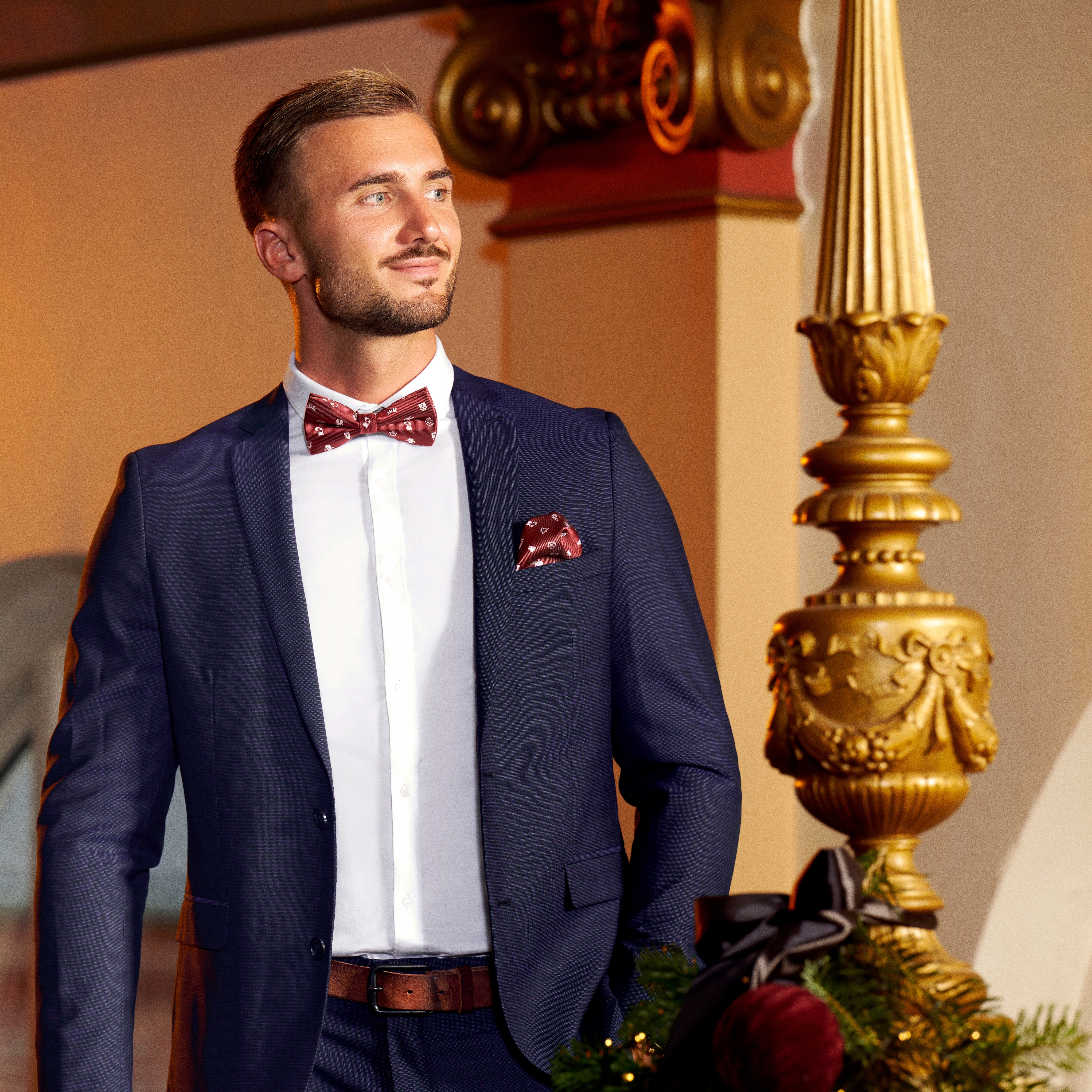 Bordeauxrode & Witte Kerstvlinderdas - 3