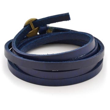 Wrap-around Blue Leather Adjustable Bracelet Wrap-around Blue Leather Adjustable Bracelet