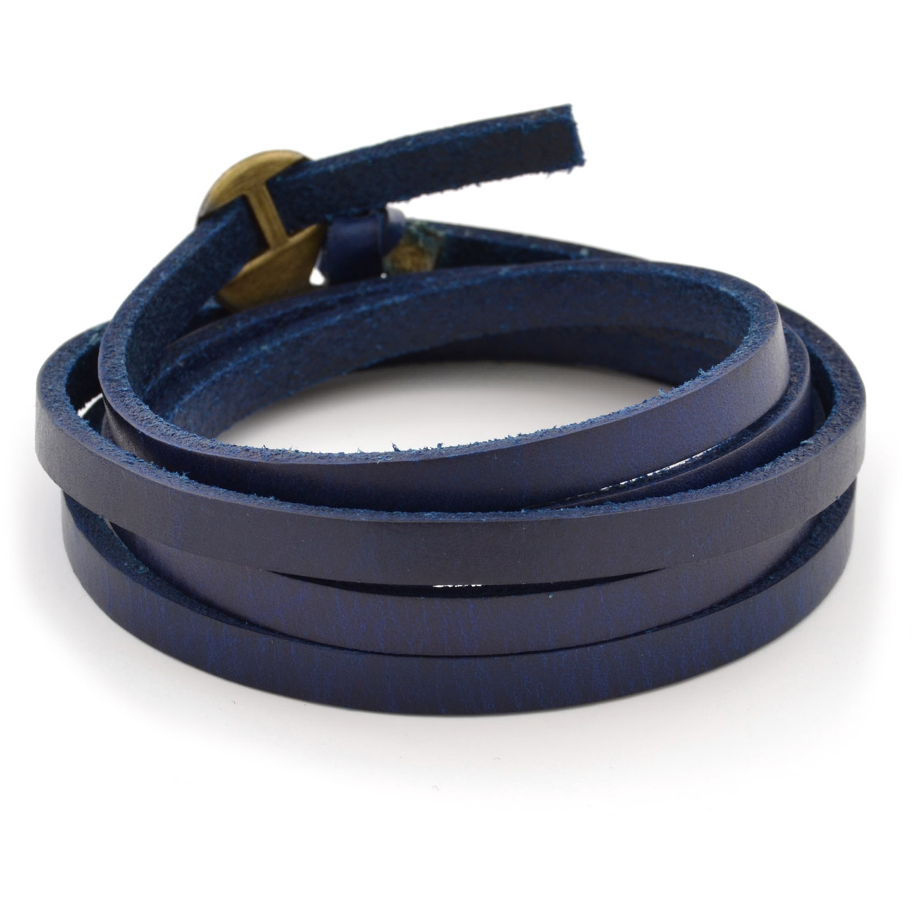 Bracelet en cuir bleu ajustable