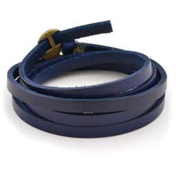 Wrap-around Blue Leather Adjustable Bracelet