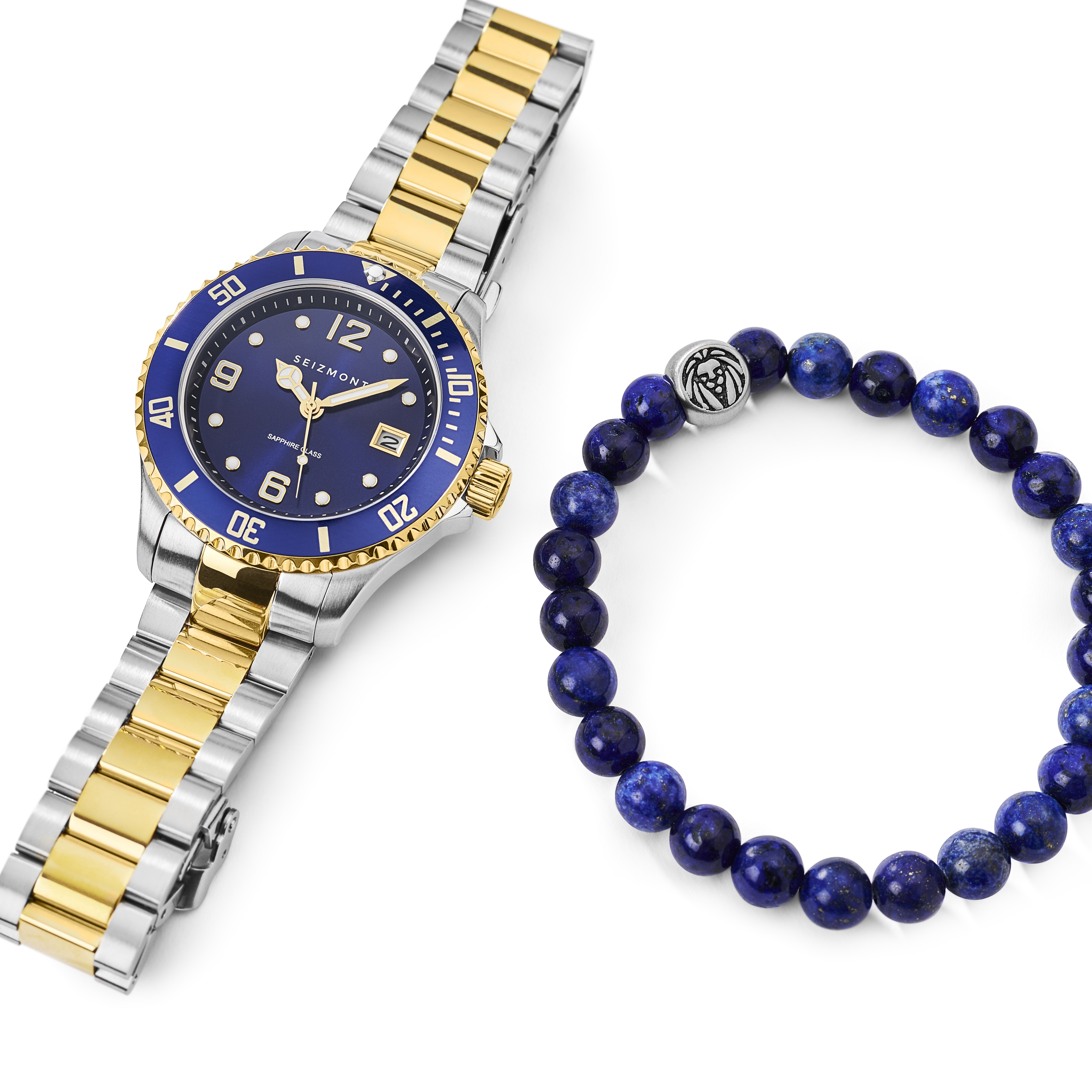 David Tide Watch & Dark-Blue Agate Stone Bracelet Set  - 2
