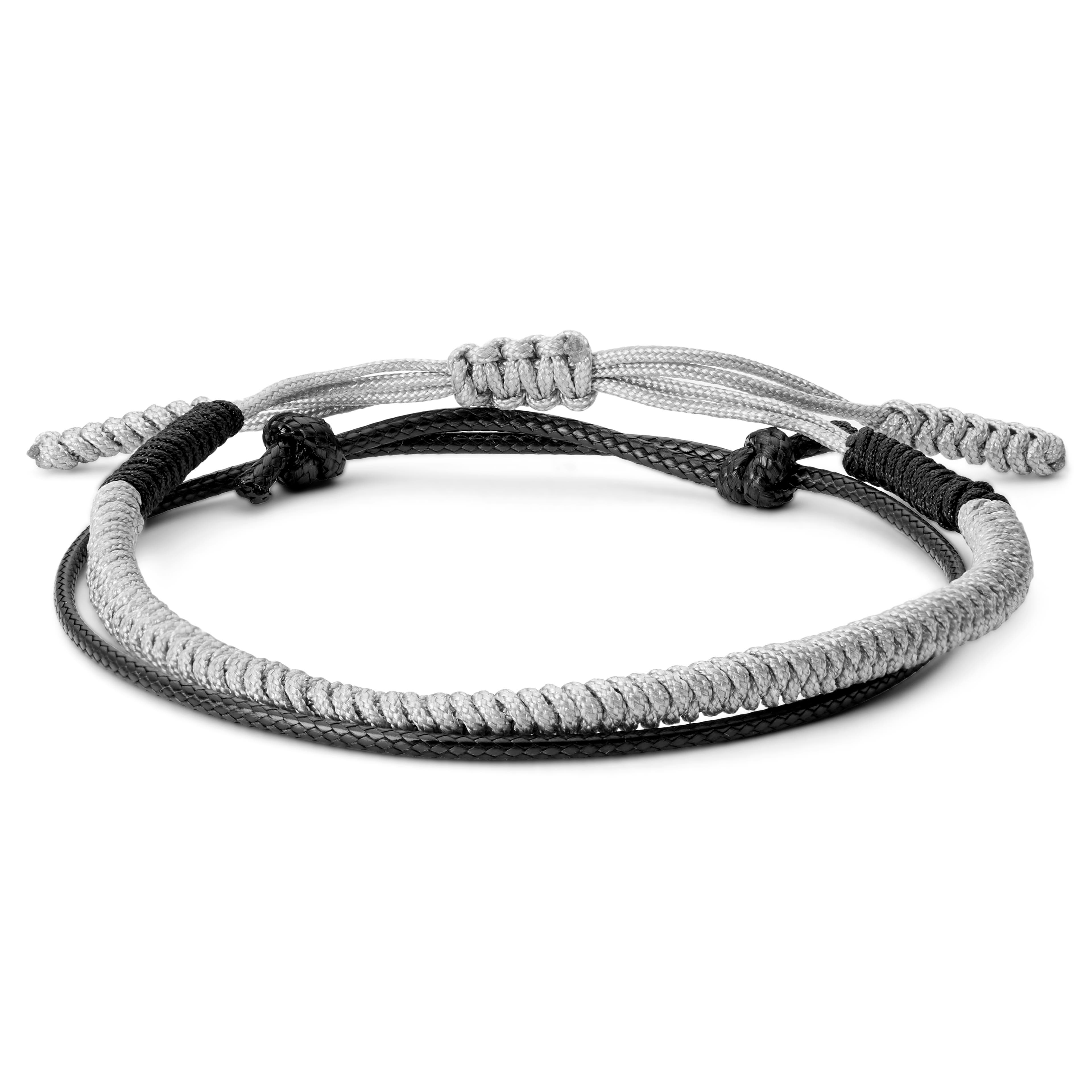 Black & Grey Braided Nylon Bracelet Set, In stock!