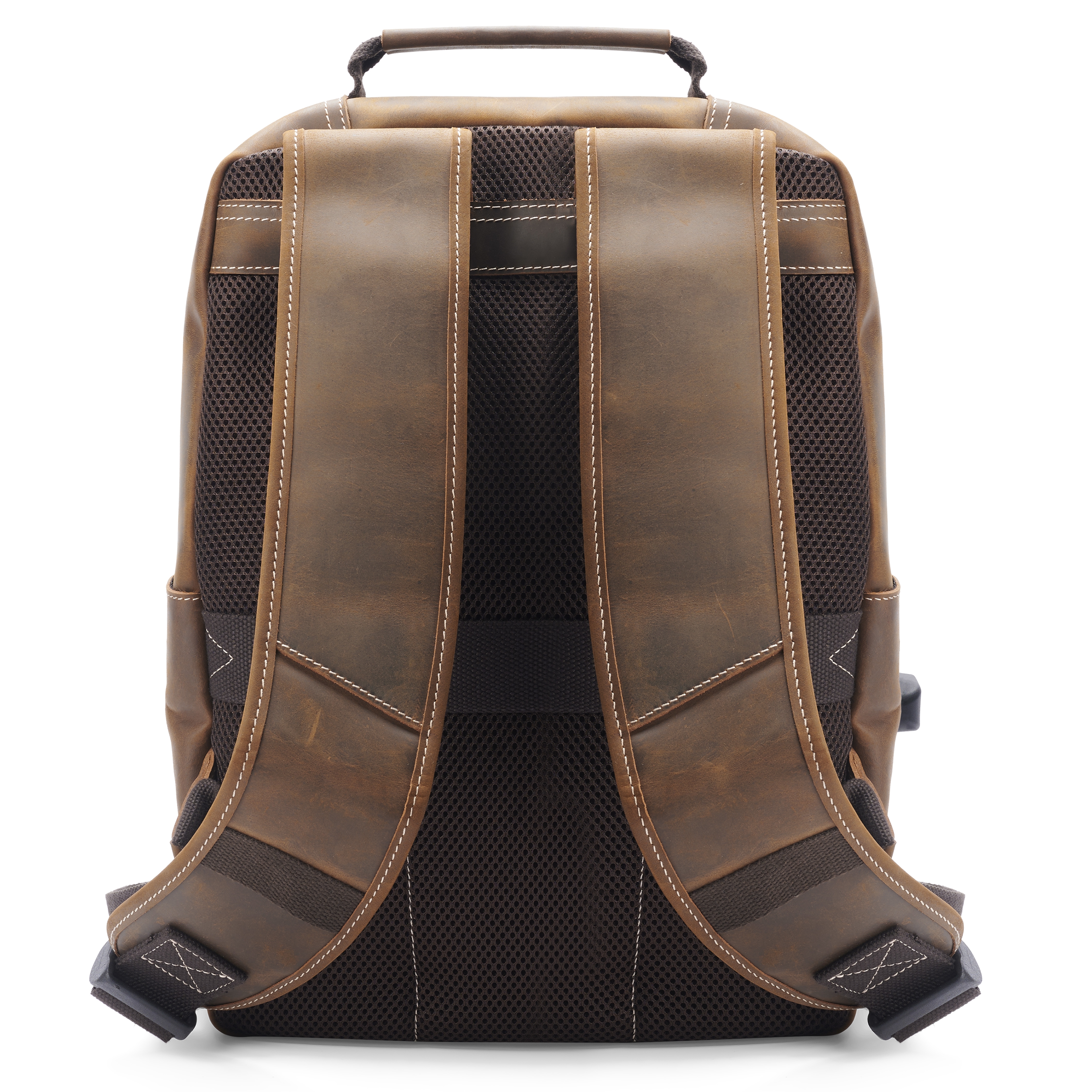 Καφέ Vintage Δερμάτινο Laptop Backpack με Θύρα Φόρτισης - 5