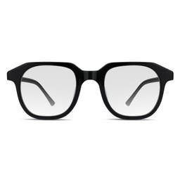 Black Geometric Blue-Light Blocking Horn Rimmed Clear-Lens Glasses