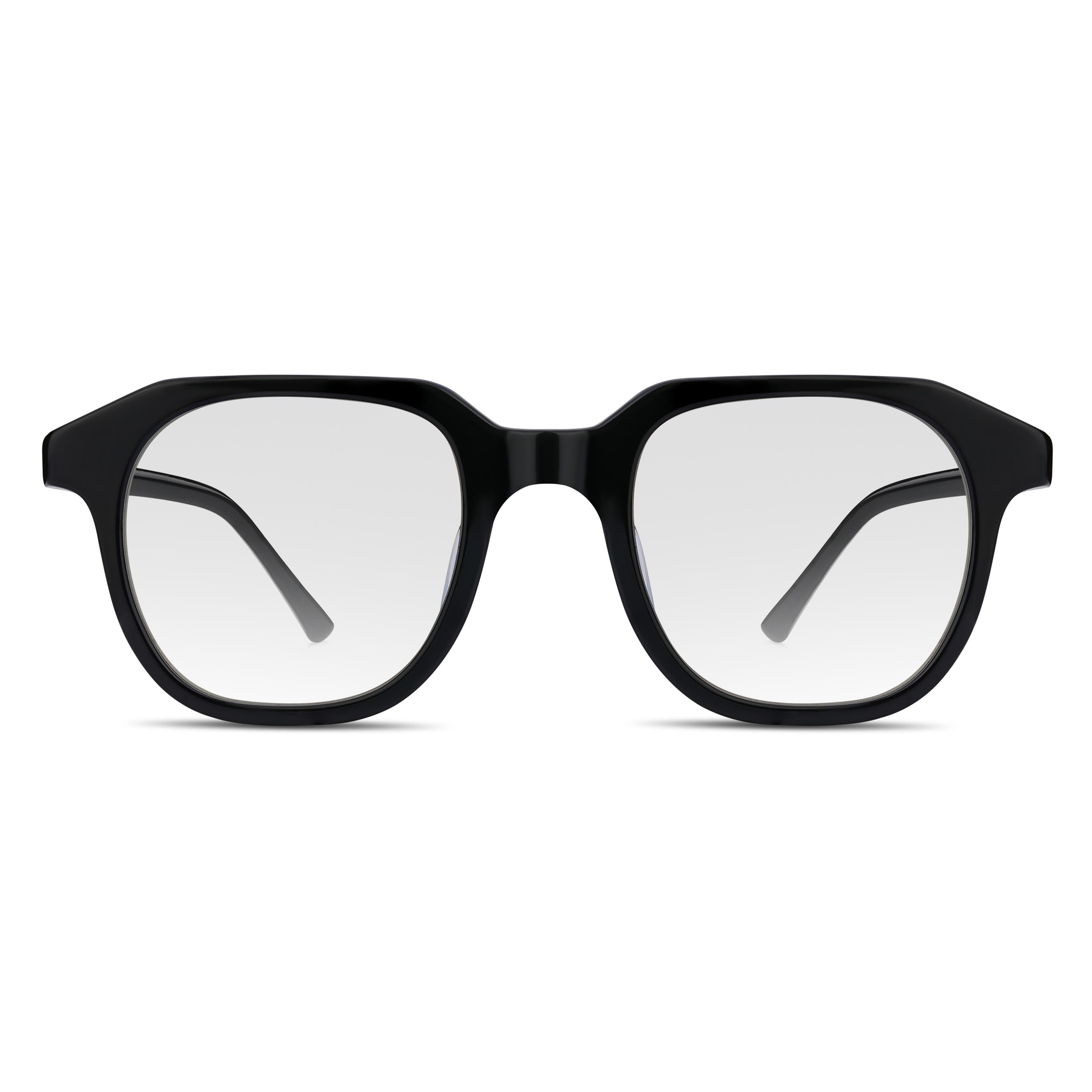 Zwarte Geometrische Bril met Hoornen Montuur en Heldere Blauw Filter Glazen
