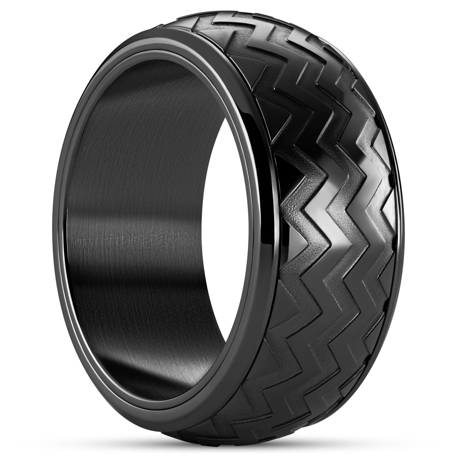 Tigris | Anneau rotatif noir à motif zigzag 10 mm Tigris | Anneau rotatif noir à motif zigzag 10 mm