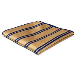 Pañuelo de bolsillo de seda dorada con rayas dobles en azul marino