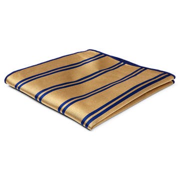 Navy Twin Stripe Gold Silk Pocket Square