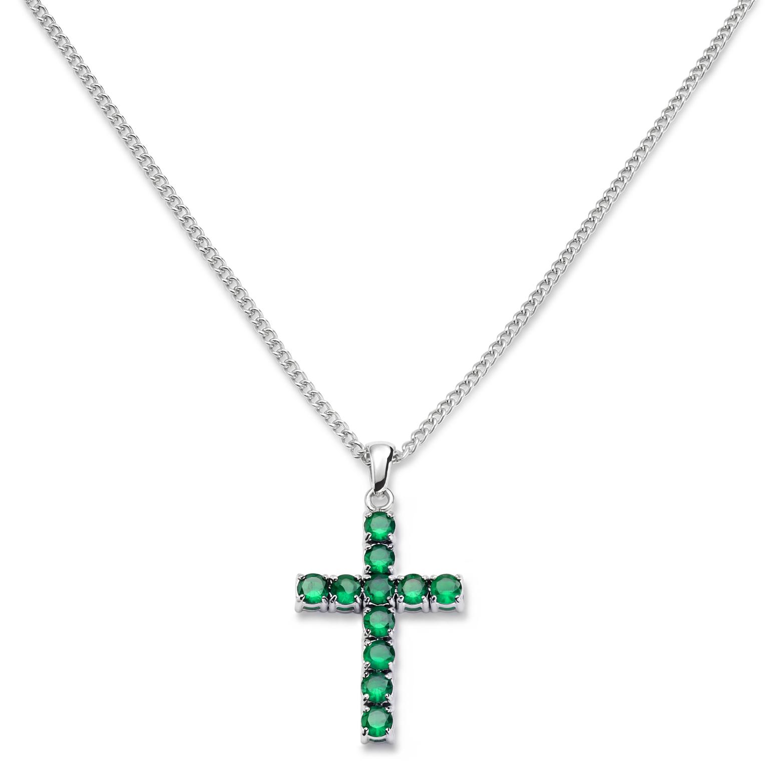 Grüne silberfarbene Zirkonia-Kreuz-Halskette Grüne silberfarbene Zirkonia-Kreuz-Halskette