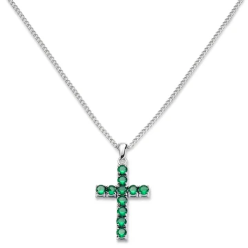 Prism | Green Silver-Tone Zirconia Cross Necklace Prism | Green Silver-Tone Zirconia Cross Necklace