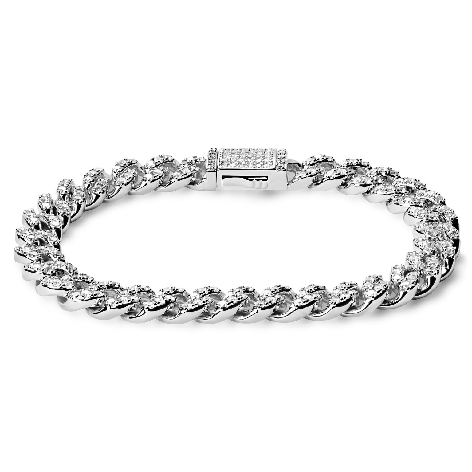 Nicos | 8 mm Iced Silver-tone Cuban Chain Zirconia Bracelet Nicos | 8 mm Iced Silver-tone Cuban Chain Zirconia Bracelet