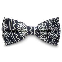 Black & White Aztec Print Silk Pre-Tied Bow Tie