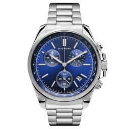 Bellator | Silver-Tone Stainless Steel Chronograph & Tachymeter Watch With Blue Dial