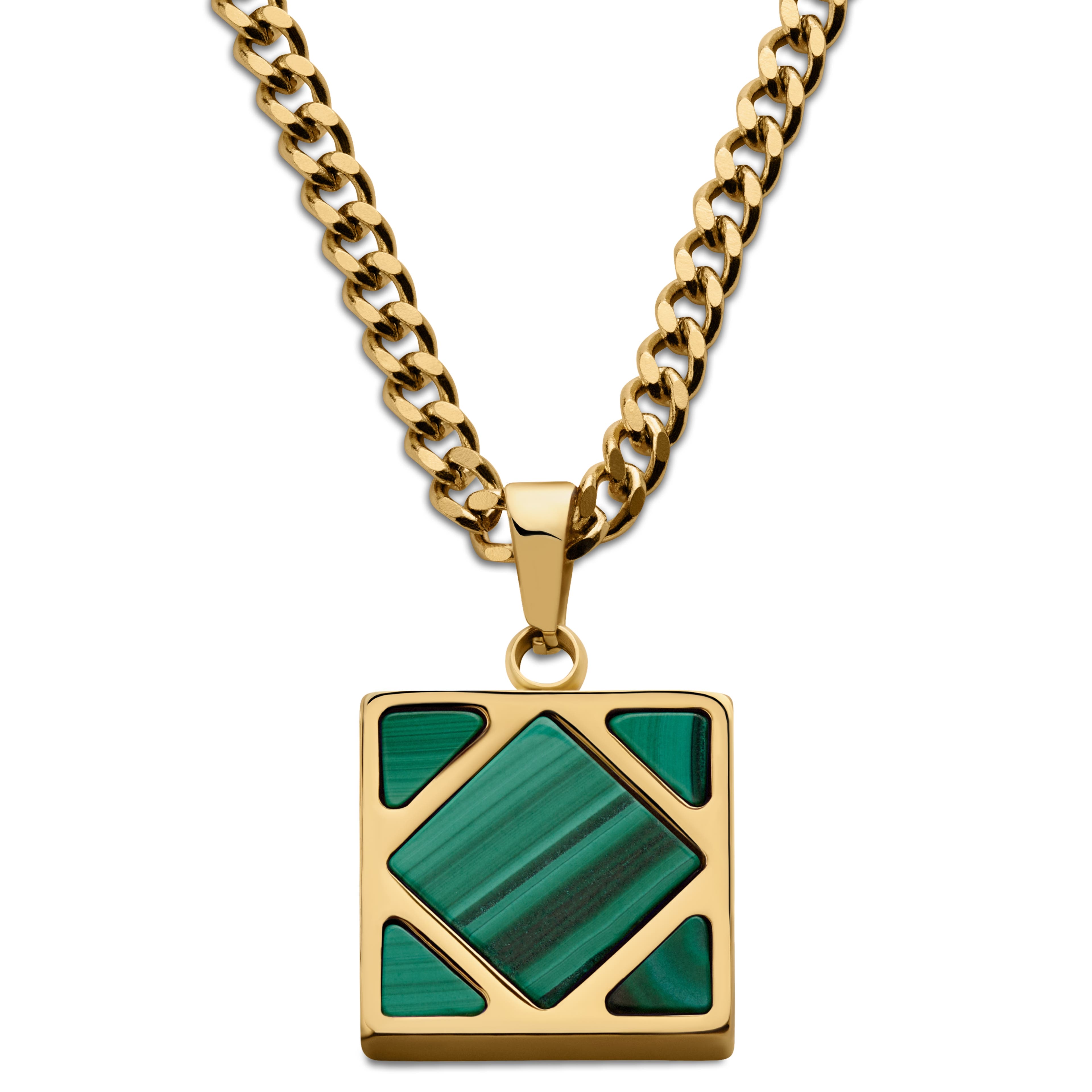 Cruz | Quadratische goldfarbene grüne Achat-Halskette