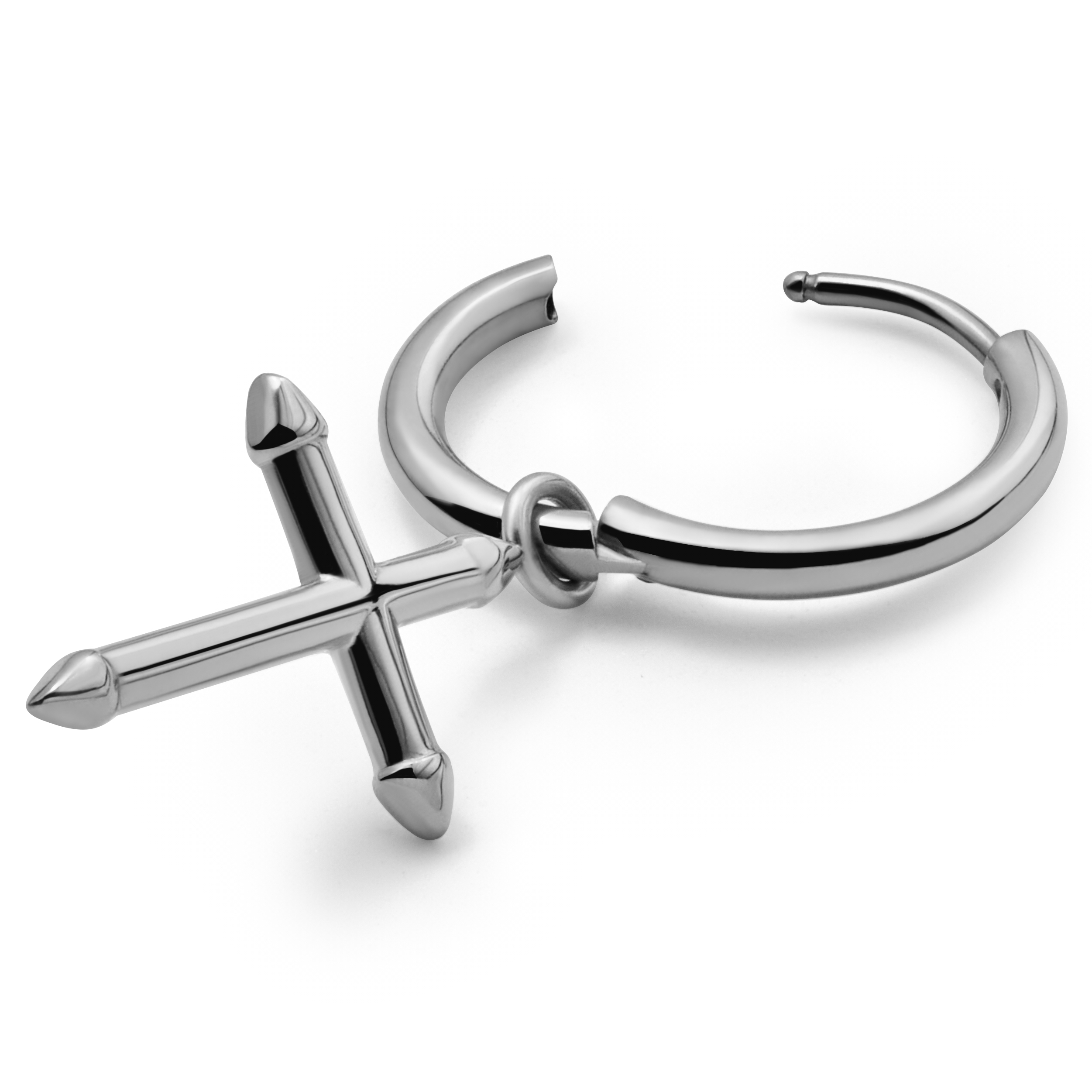 Vasilios Silver-tone Hoop Earring with Pointed Cross Pendant - 2