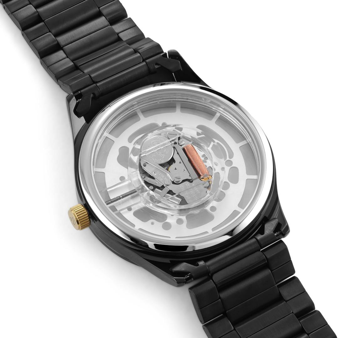 Phantom | Black Stainless Steel Skeleton Watch With Gold-Tone Dial | In ...