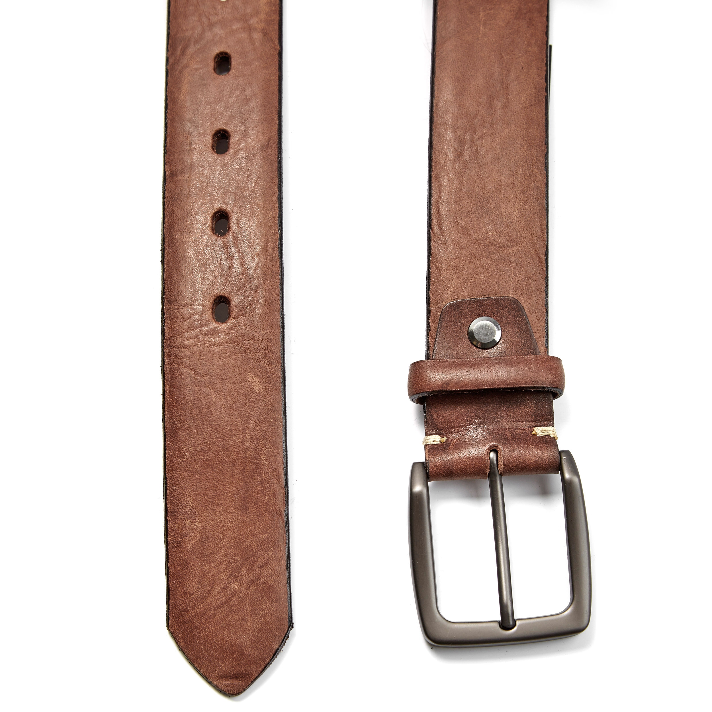 Grovt Ljusbrunt Läderbälte - 2