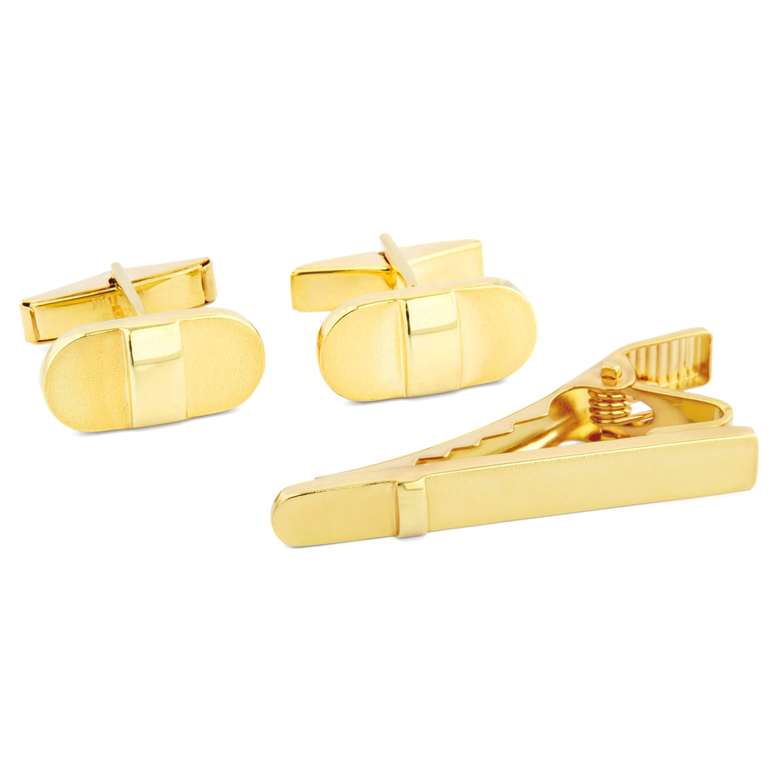 Złoty zestaw krótkich prostokątnych i zaokrąglonych spinek 925s - 1