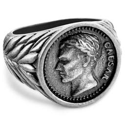 Obelius | Inel cu sigiliu vintage argintiu cu Caesar