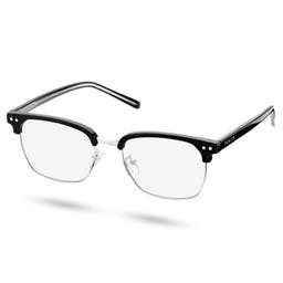 Black Browline & Silver-Tone Blue Light Blocking Clear Lens Glasses
