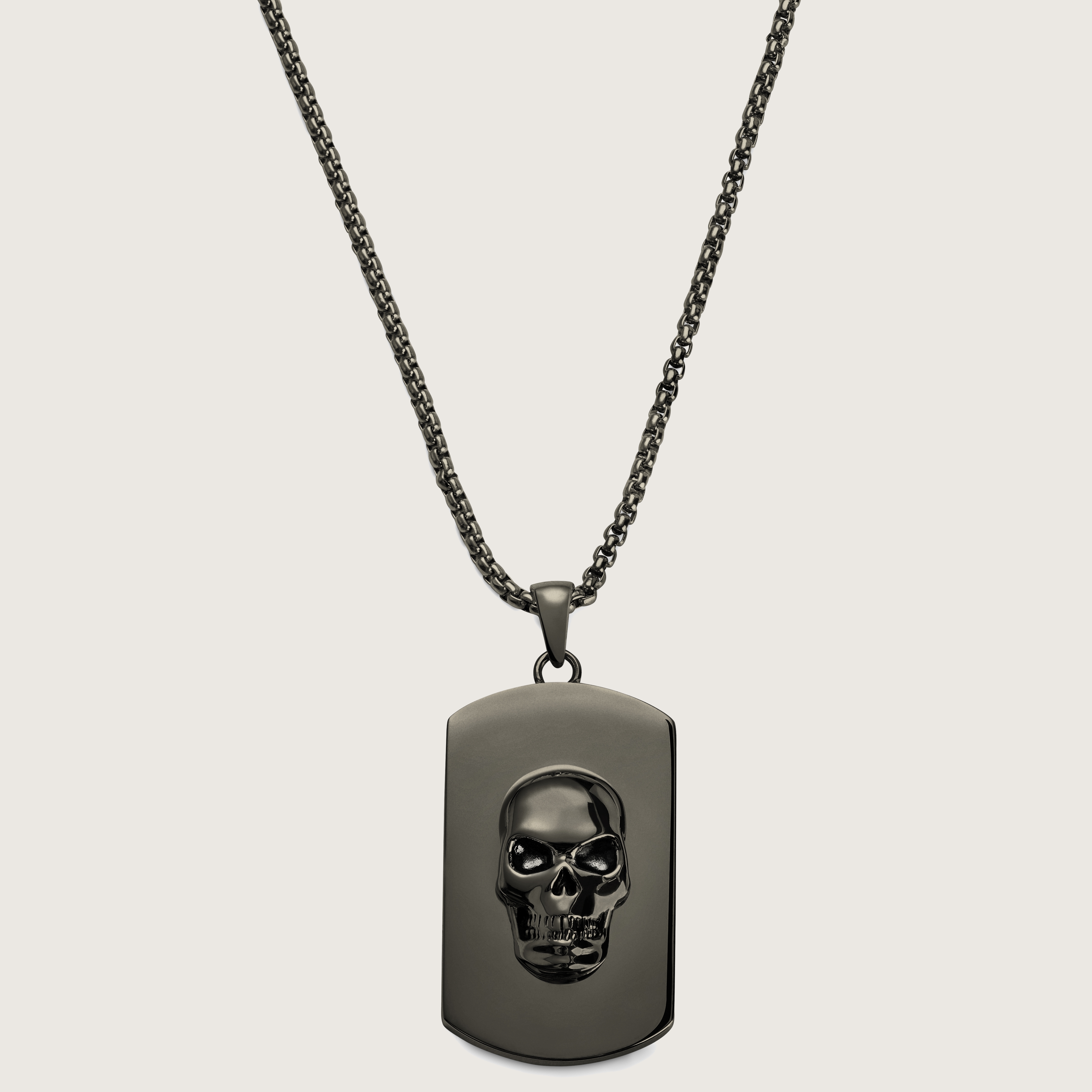 Icarus | Gunmetal Black Stainless Steel Skull Dog Tag Necklace  