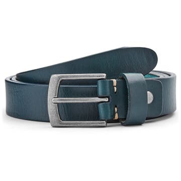 Slim Cerulean Blue Leather Rawhide Belt