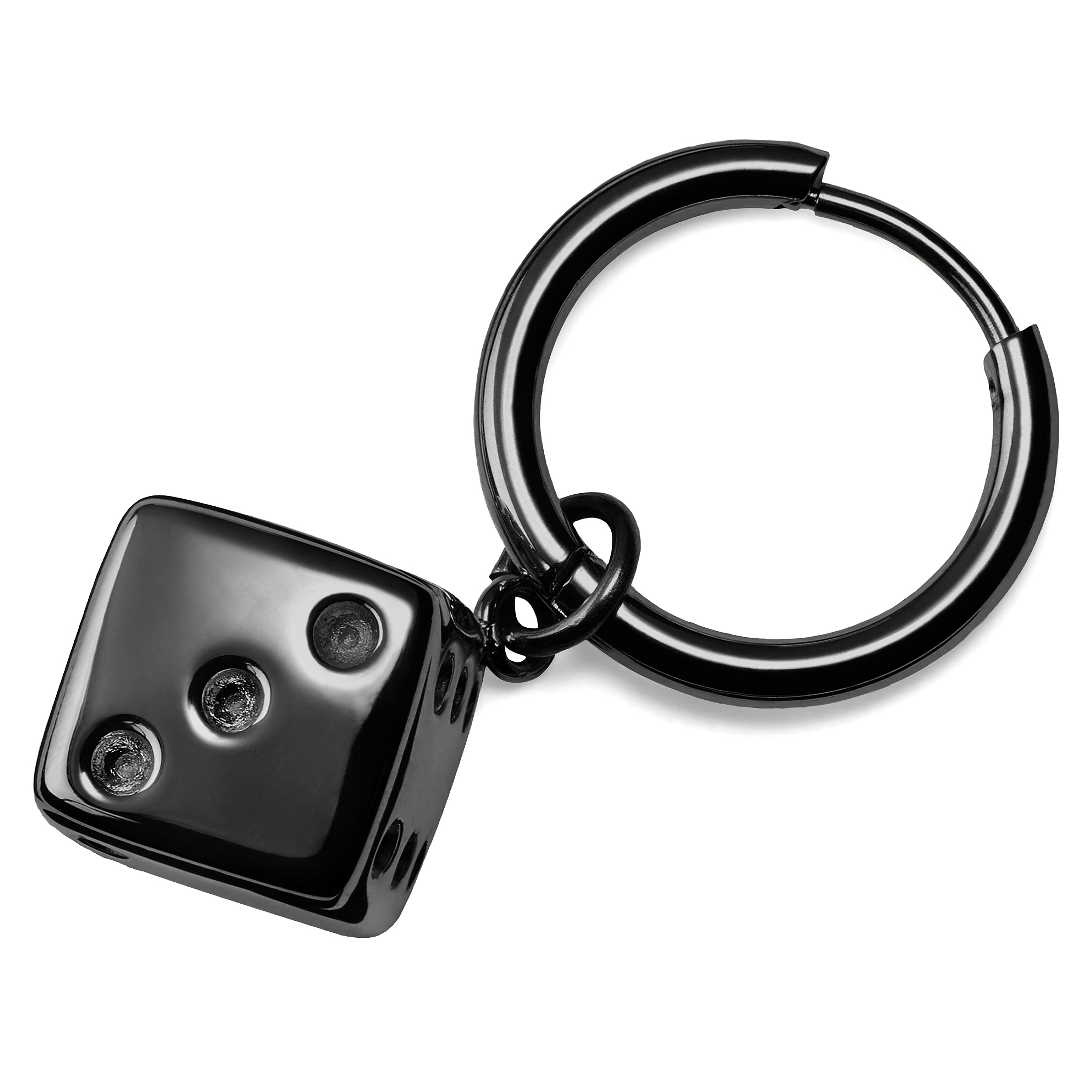 Fekete acél karika fülbevaló dobókockával - 3