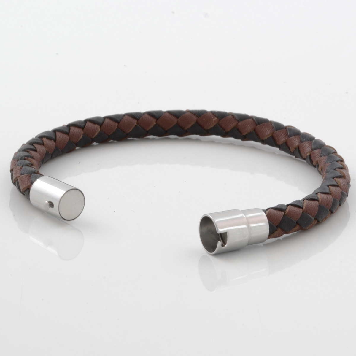 Bracelet bolo en cuir tressé marron et noir  - 7