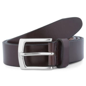 Classic Dark Brown & Silver-Tone Leather Belt