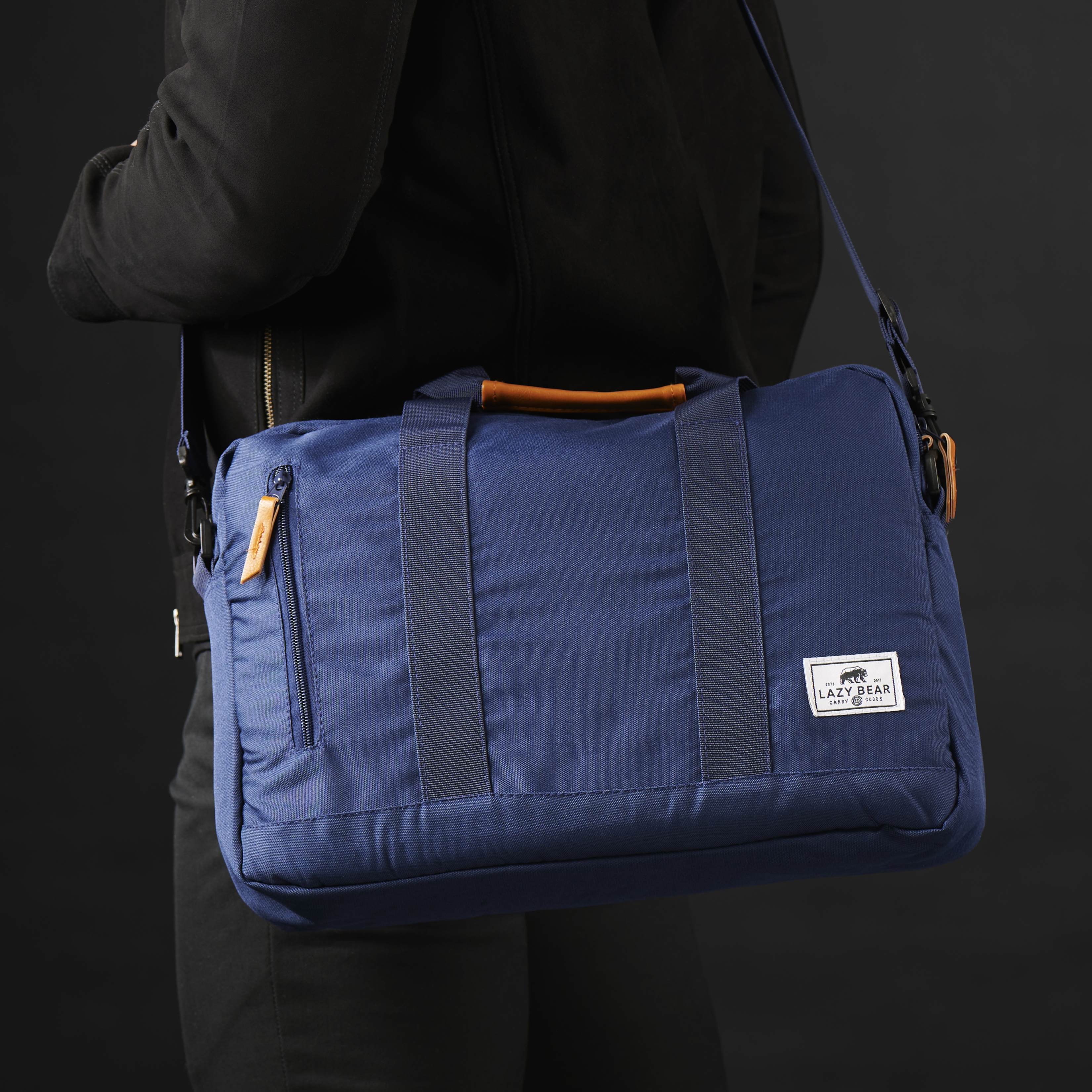 Navy leather laptop on sale bag