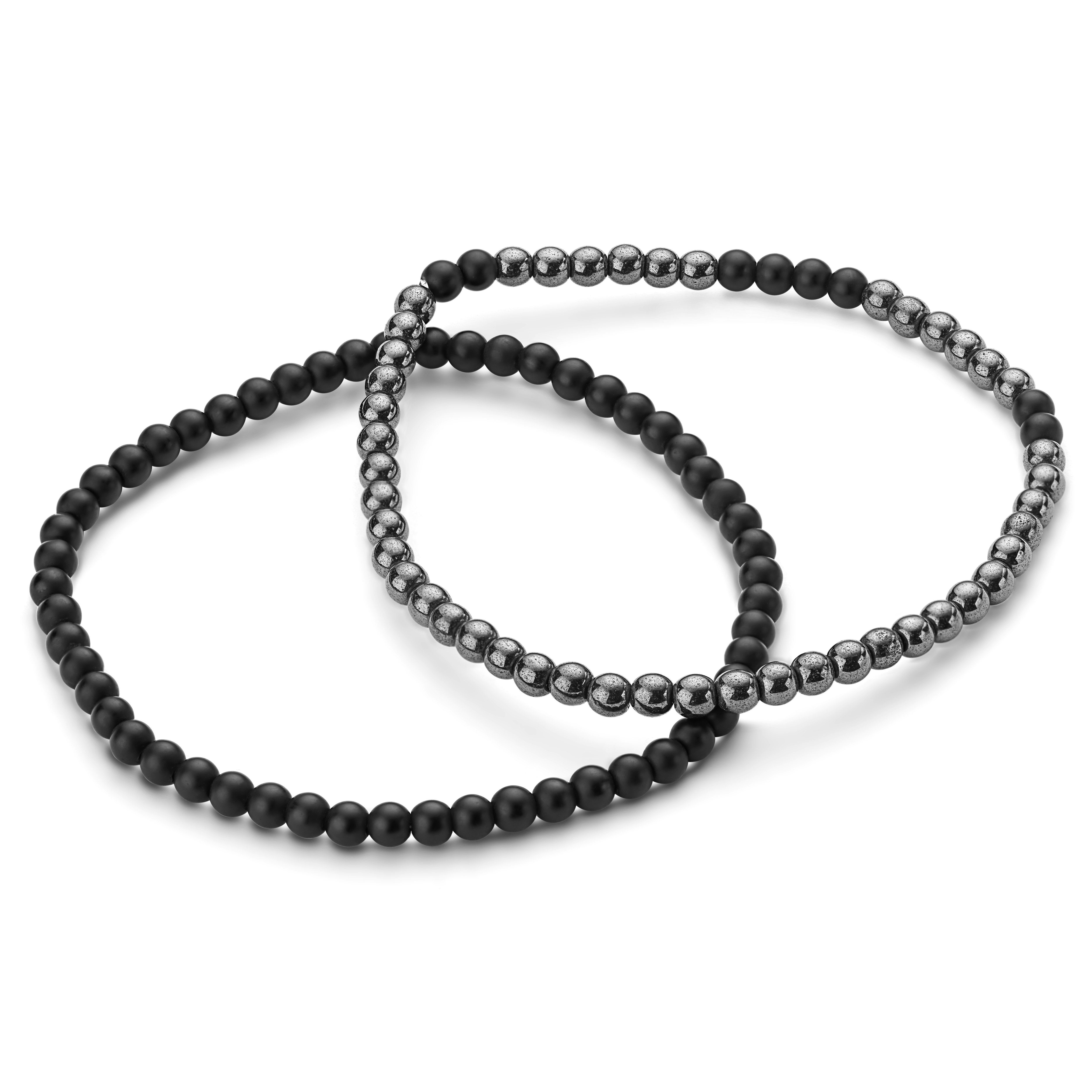 Armbandspaket med Tunn Matt Onyx och Hematitpärlor - 2