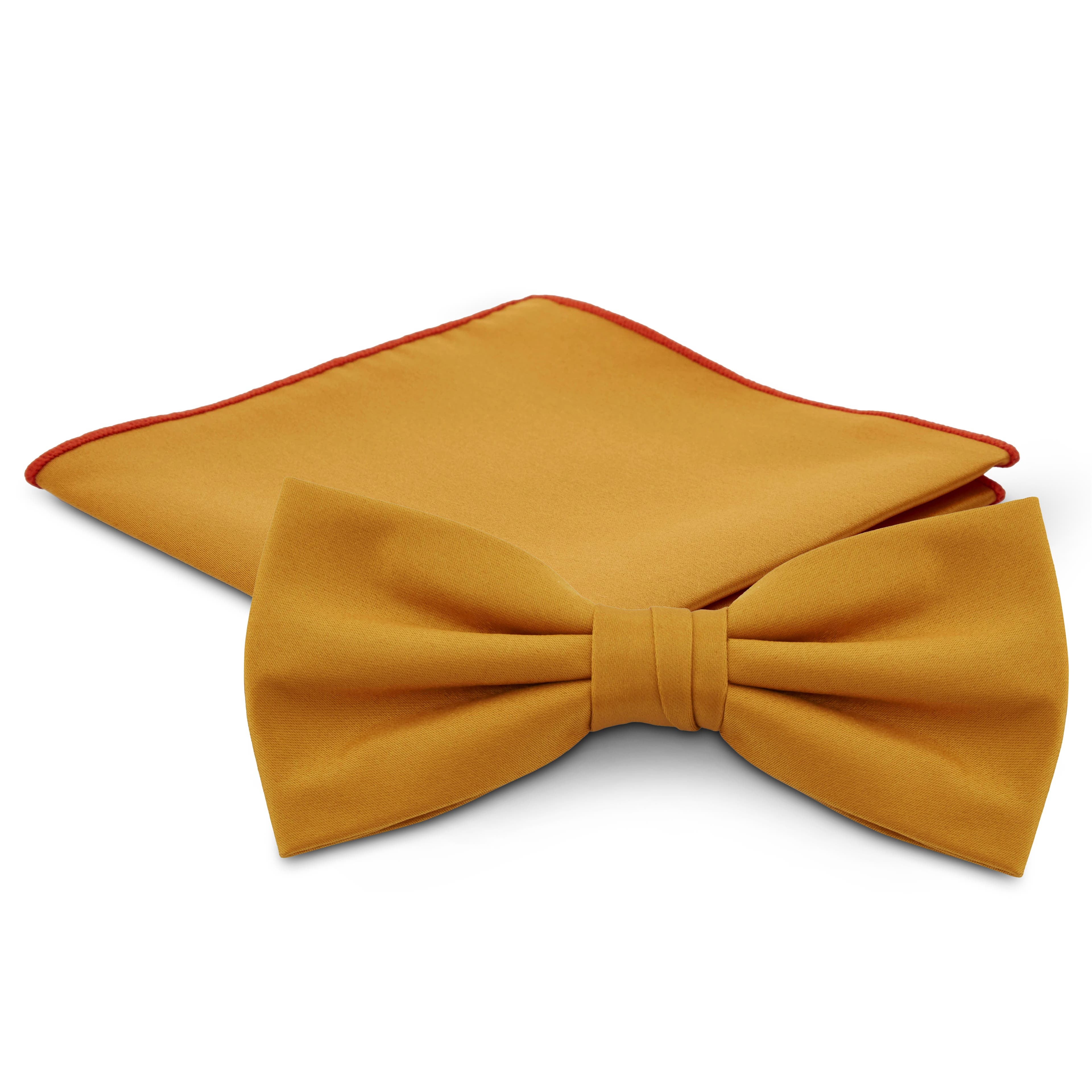 Autumn Yellow Pre-Tied Bow Tie and Pocket Square Set