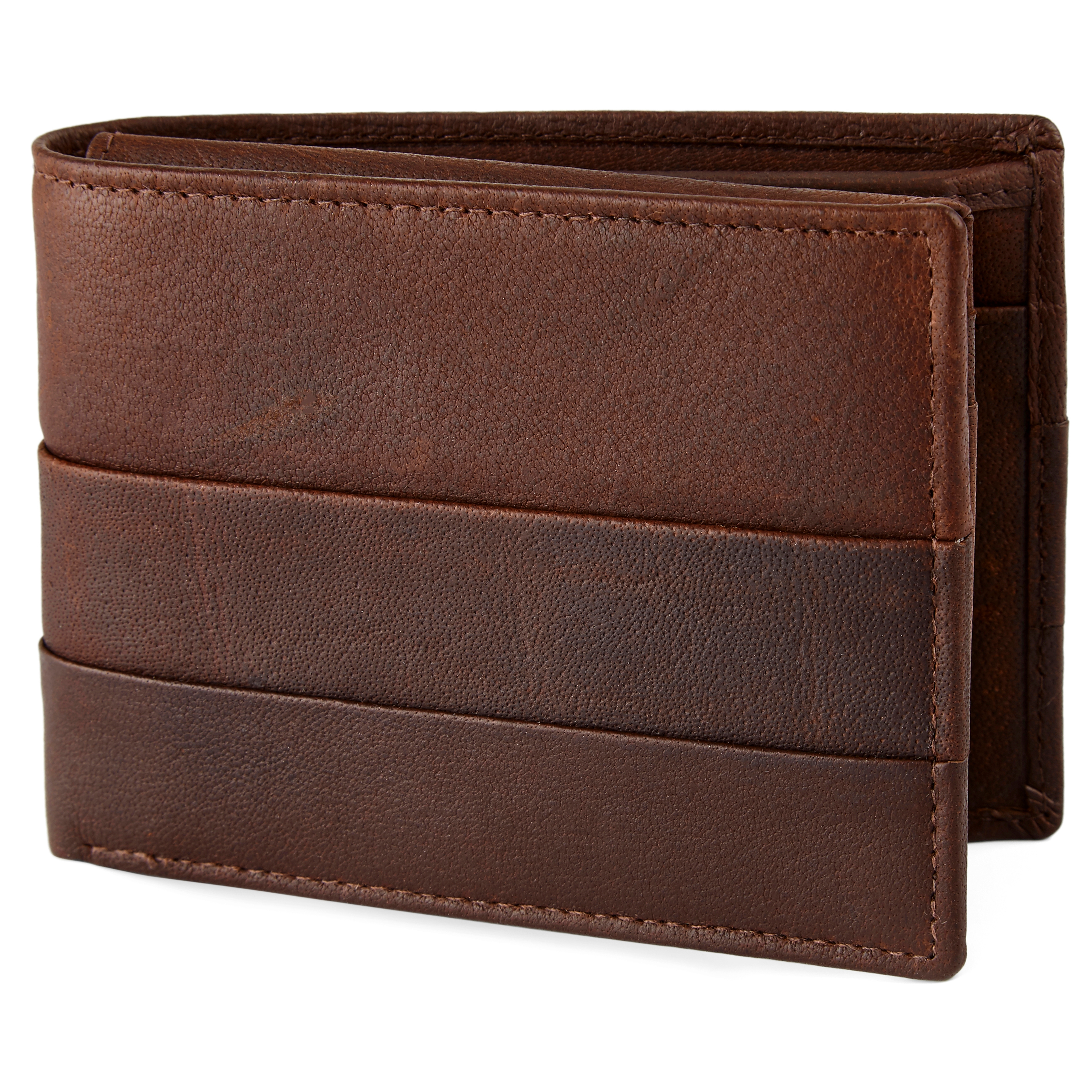 Cartera plisada de cuero marrón Oxford  - 1