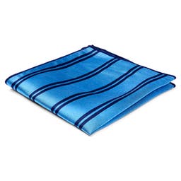 Pochette de costume en soie bleu métal à rayures bleu marine