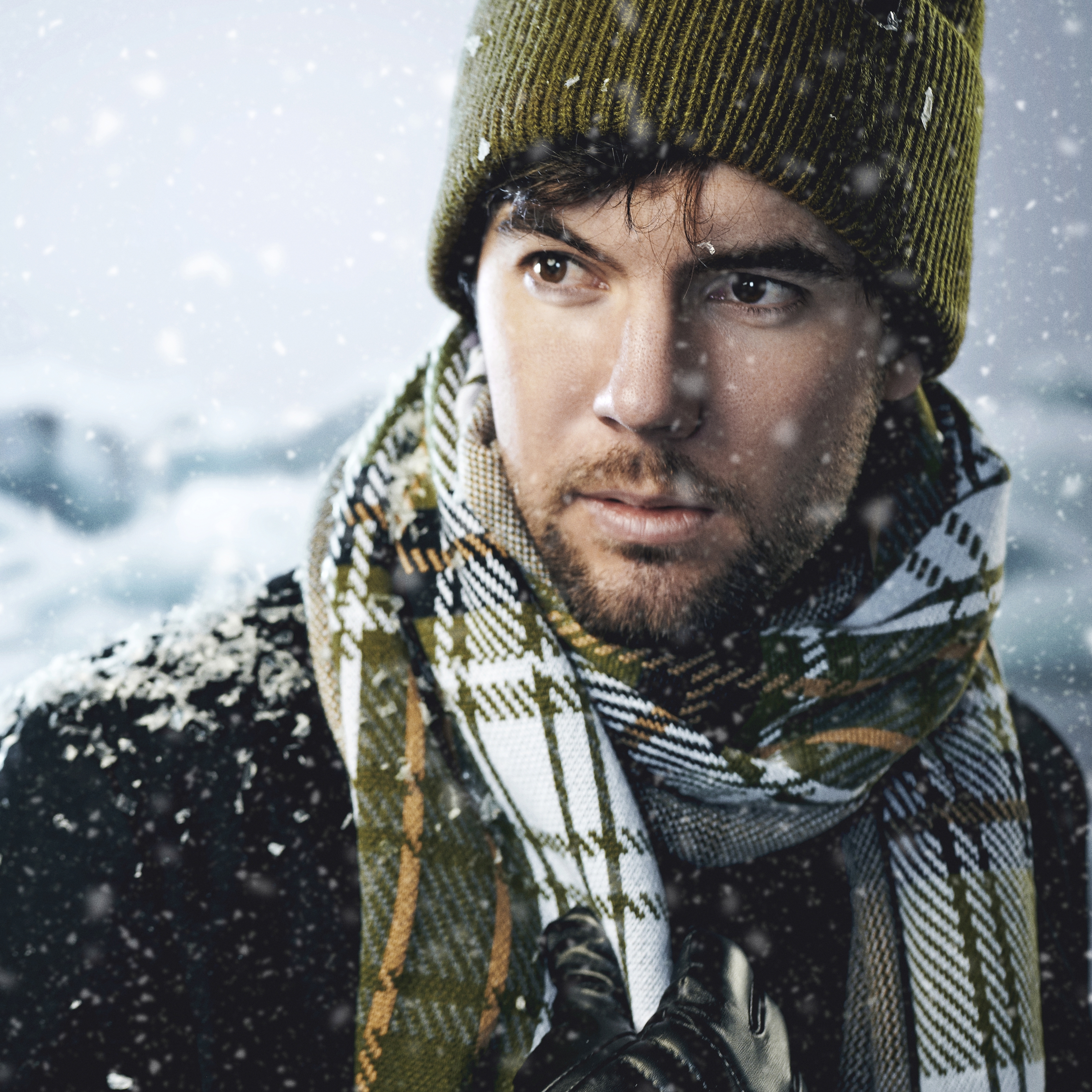 Olive Green Recycled Cotton Plaid Scarf - 2