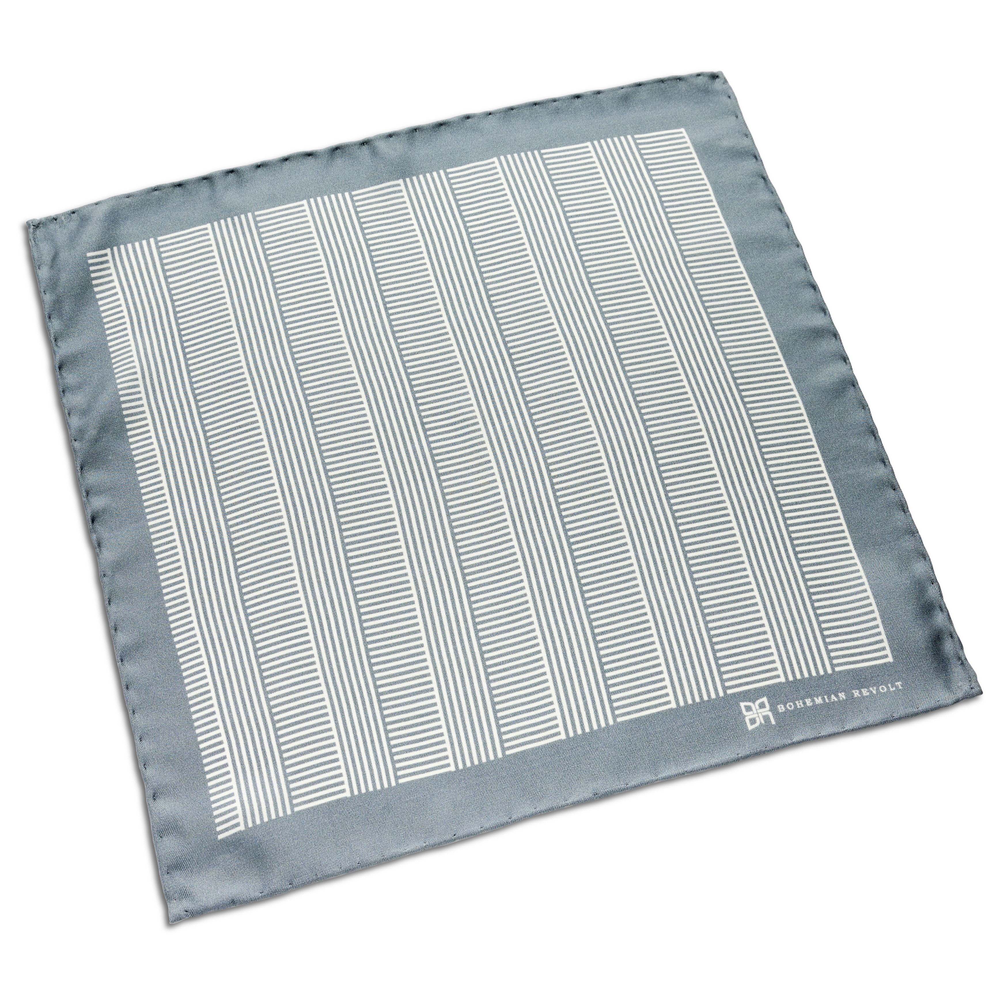 Grey & White Stripes Silk Pocket Square - 2