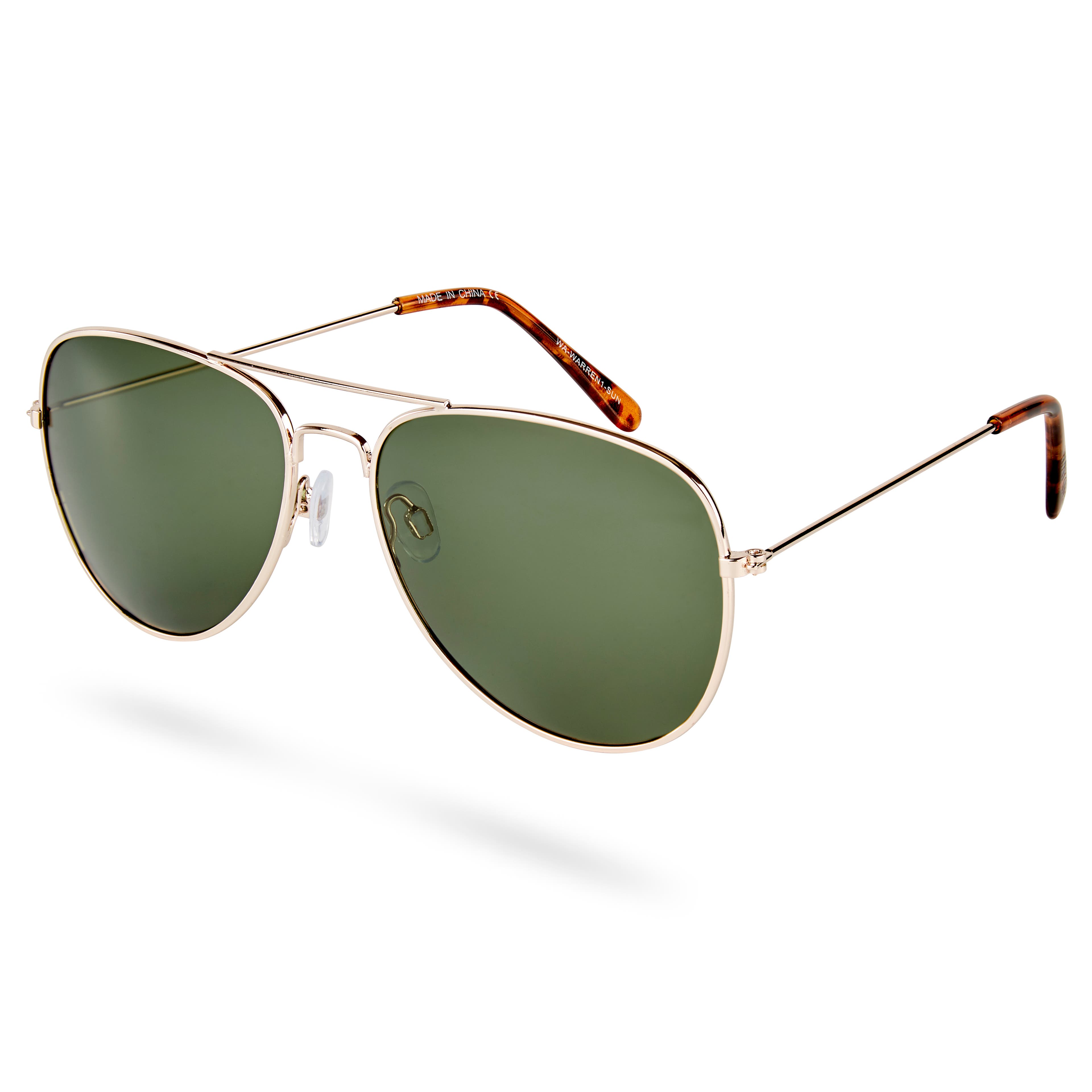 Авиаторски слънчеви очила Warren със златисти рамки и зелени стъкла