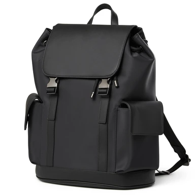 Fibron | Schwarzer Rucksack aus Mikrofaser mit Doppelverschluss Fibron | Schwarzer Rucksack aus Mikrofaser mit Doppelverschluss