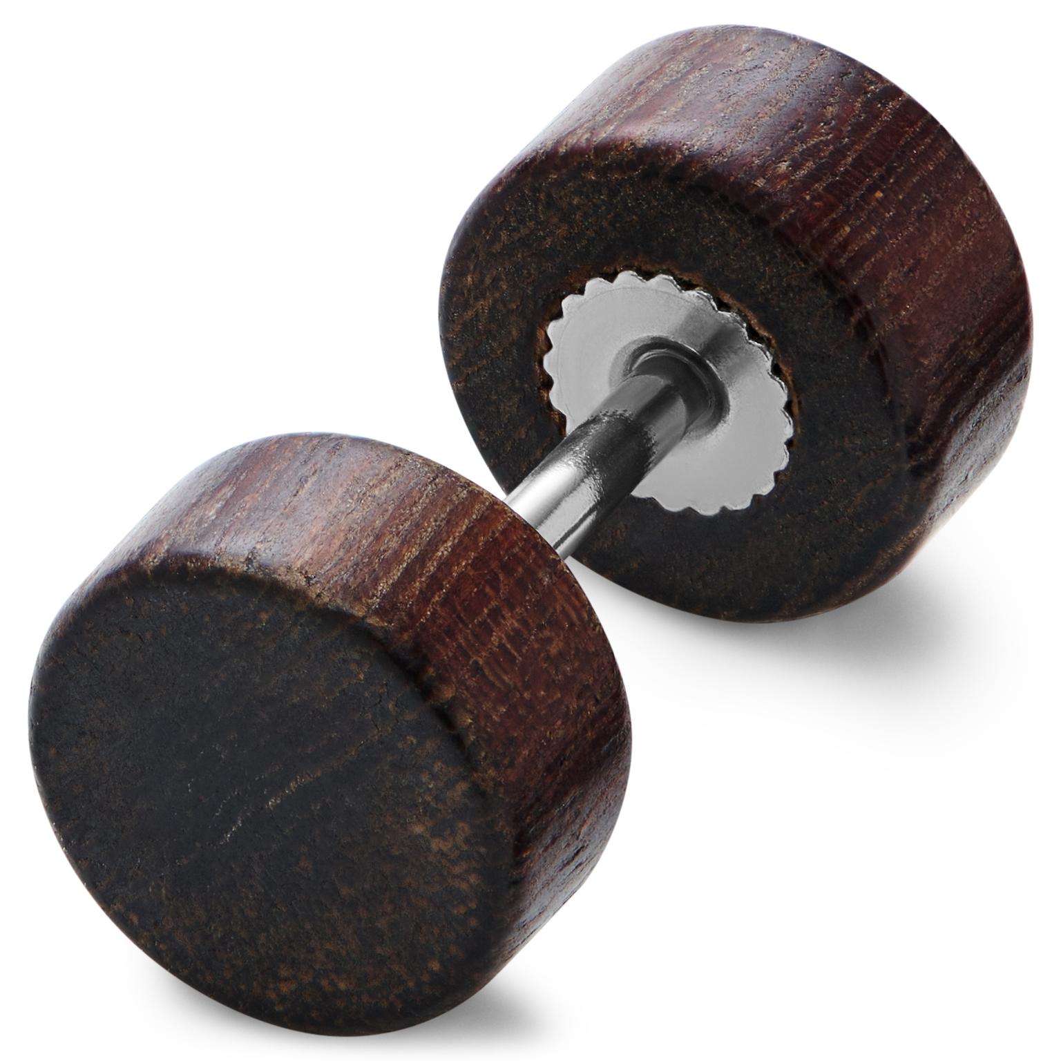Satago | Pendiente falso plug de acero inoxidable y madera de roble rojo de 8 mm Satago | Pendiente falso plug de acero inoxidable y madera de roble rojo de 8 mm
