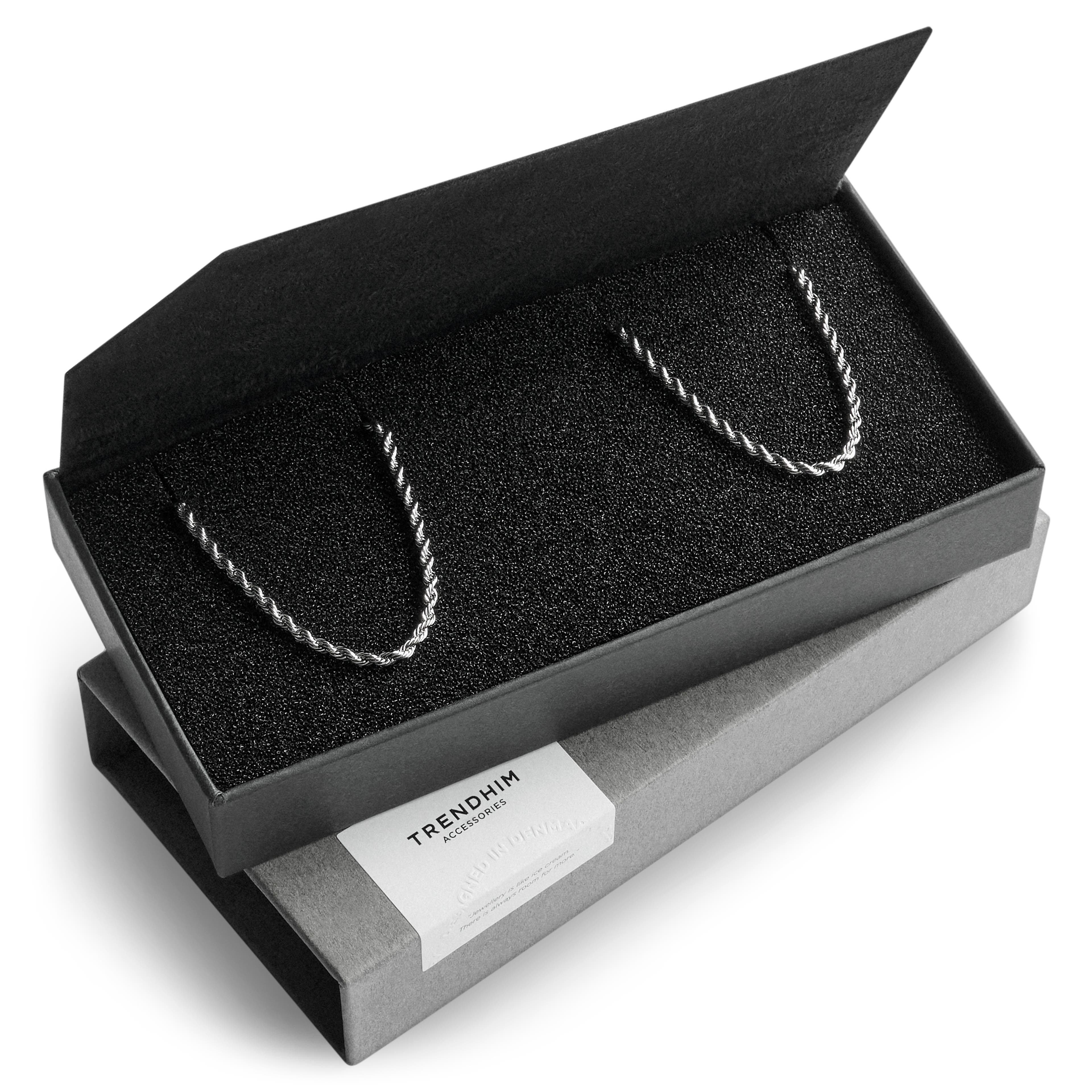 Medium | 2 mm Silver-tone Rope Chain Bracelet & Necklace Gift Box - 1
