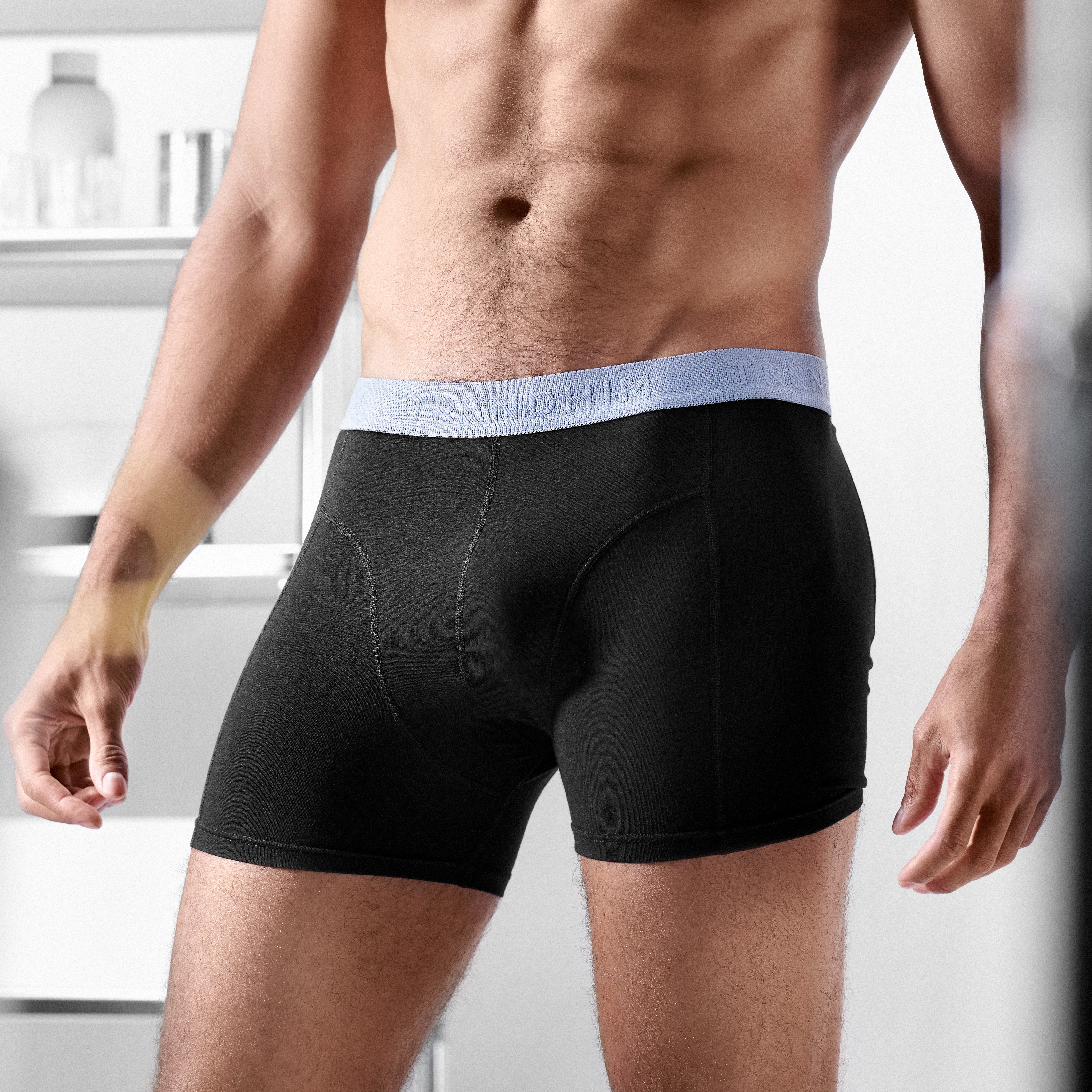 FreeFeel | Black Bamboo Boxer Briefs with Light Blue Waistband - 6