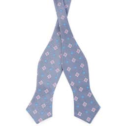 Deep Blue Floral & Diamond Pattern Self-Tie Bow Tie